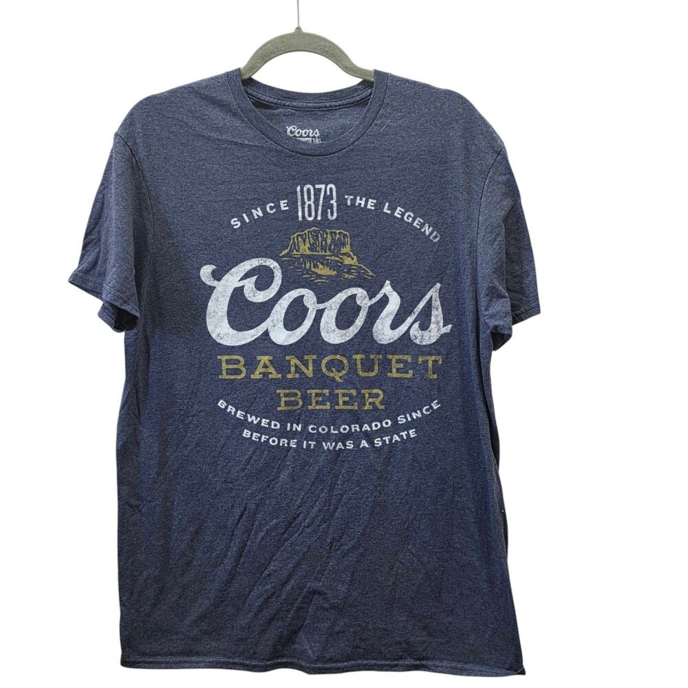 Coors Banquet Beer Graphic T Shirt Mens Large Blue Heather Logo Brewery Tee